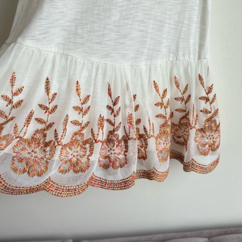 Altar'd State Cream Babydoll Peplum Tunic Floral Tulle Mesh Top T-Shirt Size S - Picture 4 of 5